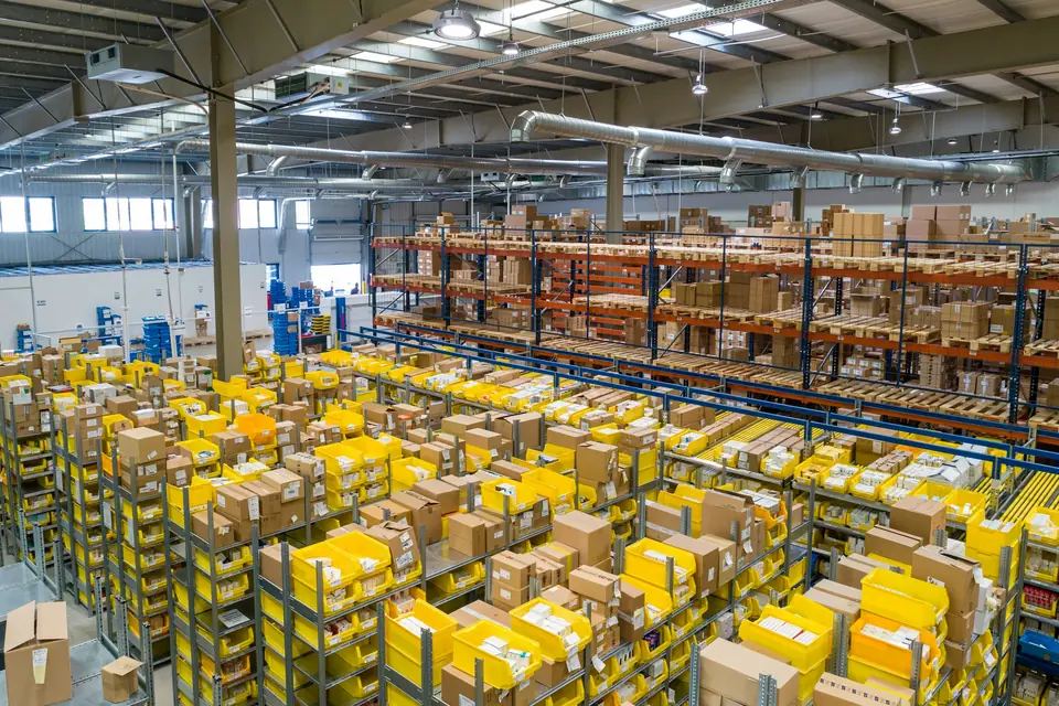 Warehouse racks full of boxed goods